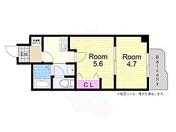 大阪ドームインながほり 2DKの間取図画像