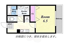 シャトー弁天 1Kの間取図画像