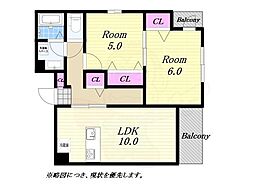 ヒカルサ此花通酉島 2LDKの間取図画像