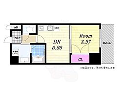 CloverResidence弁天町 1DKの間取図画像