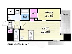 パークフラッツ弁天町駅前 1LDKの間取図画像