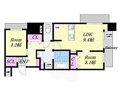 パークフラッツ弁天町駅前 2LDKの間取図画像