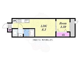 Monotone弁天町 1LDKの間取図画像