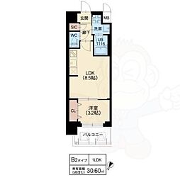 スプランディッド弁天町 1LDKの間取図画像