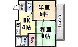 ドウェルクラモト 2DKの間取図画像