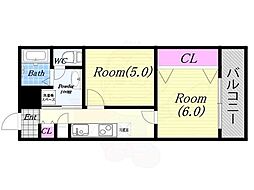 シャトー弁天 1Kの間取図画像