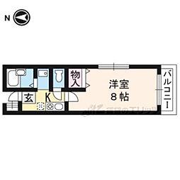 ロイヤルコート 2階1Kの間取り