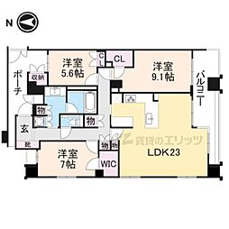 グランレ・ジェイド京都河原町 3LDKの間取図画像