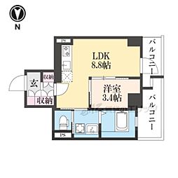 ジオエント四条大宮 601 6階1LDKの間取り