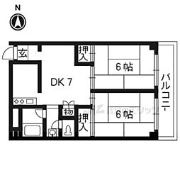ロイヤルパレス祇園 2DKの間取図画像