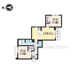 マイルストーンS山陵 2LDKの間取図画像