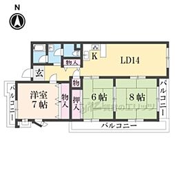 アーバン紫園 3LDKの間取図画像
