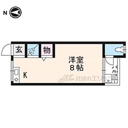 プランドール一乗寺 ワンルームの間取図画像