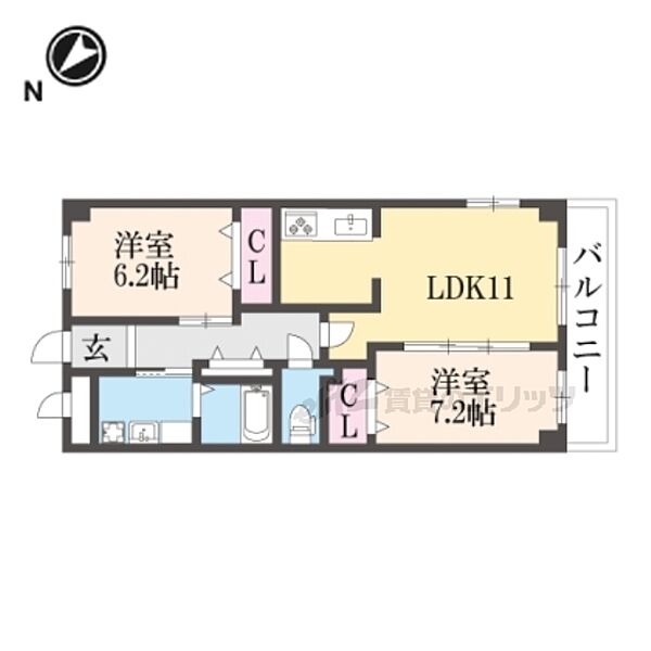 京都府京都市山科区御陵原西町(賃貸マンション2LDK・3階・65.85㎡)の写真 その2