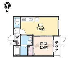 グランツ東福寺 1LDKの間取図画像