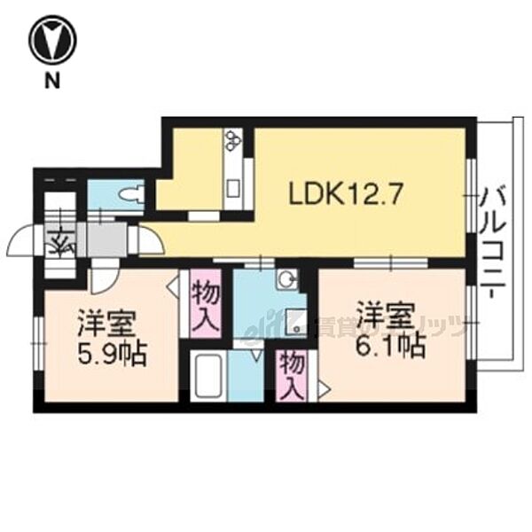 滋賀県草津市矢倉1丁目(賃貸マンション2LDK・2階・55.66㎡)の写真 その2