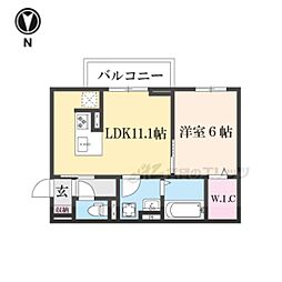 エレガンスビュー 206 2階1LDKの間取り