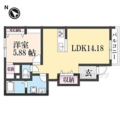 シティパル栗東 1階1LDKの間取り