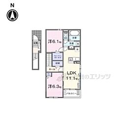 バンブーオン 2階2LDKの間取り