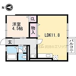 JR草津線 手原駅 徒歩24分の賃貸アパート 2階1LDKの間取り