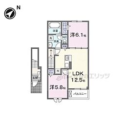 近江鉄道近江本線 八日市駅 徒歩30分の賃貸アパート 2階1LDKの間取り