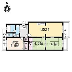JR湖西線 小野駅 徒歩15分の賃貸マンション 5階3LDKの間取り