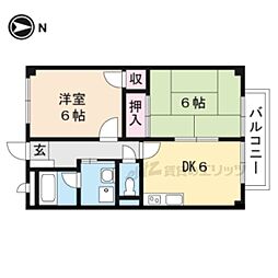 ハイランドI 2階2DKの間取り