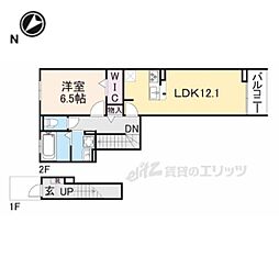 JR草津線 寺庄駅 徒歩8分の賃貸アパート 2階1LDKの間取り