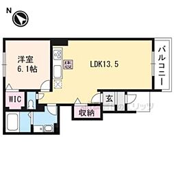 JR草津線 手原駅 徒歩14分の賃貸アパート 1階1LDKの間取り