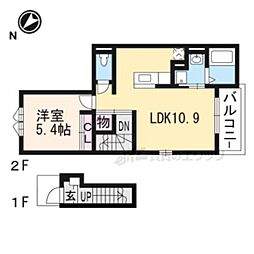 京阪石山坂本線 穴太駅 徒歩3分の賃貸アパート 2階1LDKの間取り