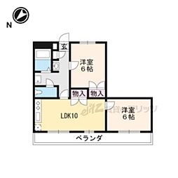 レオパレスリバーコート 1階2DKの間取り