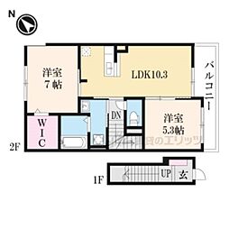 JR東海道・山陽本線 野洲駅 徒歩12分の賃貸アパート 2階2LDKの間取り