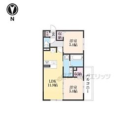 JR東海道・山陽本線 草津駅 徒歩26分の賃貸アパート 3階2LDKの間取り