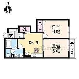 Aptソレアード 2DKの間取図画像