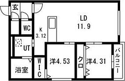 札幌市中央区南二十三条西7丁目マンション 2LDKの間取図画像