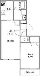 カトレア南郷2 1LDKの間取図画像