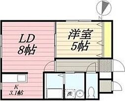 プールオムN10 1LDKの間取図画像