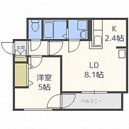 ワンダーハイム中の島 1LDKの間取図画像