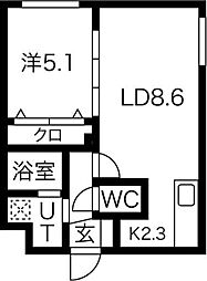 パインハート中の島 1LDKの間取図画像
