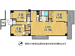 花の北ハイツA棟 3LDKの間取図画像