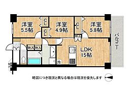 八戸ノ里ニュースカイハイツ 3LDKの間取図画像