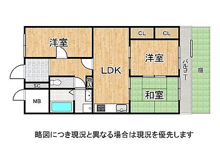 専用庭付の3LDKの間取り、小さなお子様も安心の1階住戸