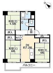 UR都市機構東札幌六条団地2号棟 3DKの間取図画像