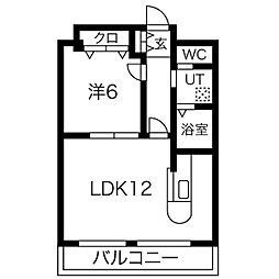 名古屋市営鶴舞線 原駅 徒歩5分の賃貸マンション 3階1LDKの間取り