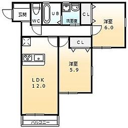 グランパーク青山台 2LDKの間取図画像