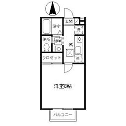 カーサモンテヴェルデ 1Kの間取図画像