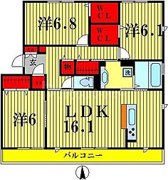 リヴェール南流山Ｃ 2階3LDKの間取り