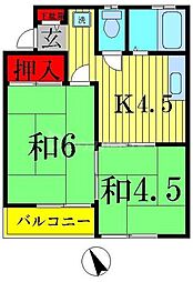 サンハイム平和台 2階2Kの間取り