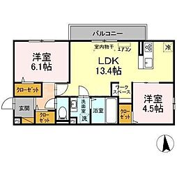 イースト・ヴィラ　I 2階2LDKの間取り