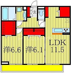 ハイピクチャー E棟 1階2LDKの間取り